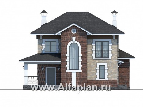 «Равновесие» - проект двухэтажного дома,открытая планировка,  с террасой, в стиле Петровское Барокко - превью фасада дома