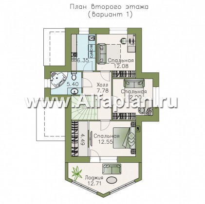 «Якорь» - проект дома с мансардой, с террасой оригинальной формы, в скандинавском стиле - превью план дома