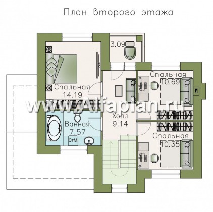«Валаам» - проект  современного дома с мансардой, с угловым остеклением гостиной, в стиле шале - превью план дома