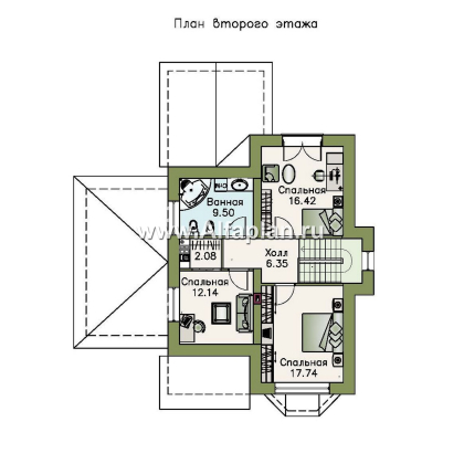 «Примавера» - проект дома с мансардой, с эркером и террасой, с навесом на 1 авто, в английском стиле - превью план дома