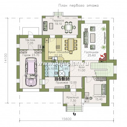 Проекты домов Альфаплан - «Формула успеха» - современный коттедж с угловыми окнами - превью плана проекта №1