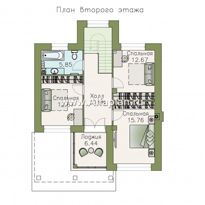 «Траектория» - проект двухэтажного дома, современный стиль, с сауной и с террасой - превью план дома