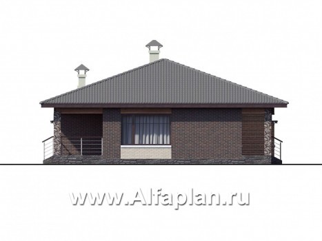 «Волхов» - проект дома 100 кв одноэтажный из кирпича -3 спальни, планировка дома с террасой - превью фасада дома