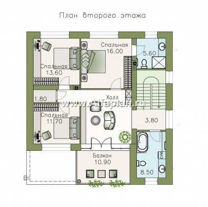 Проекты домов Альфаплан - «Гоген» - коттедж с эксплуатируемой кровлей - превью плана проекта №2