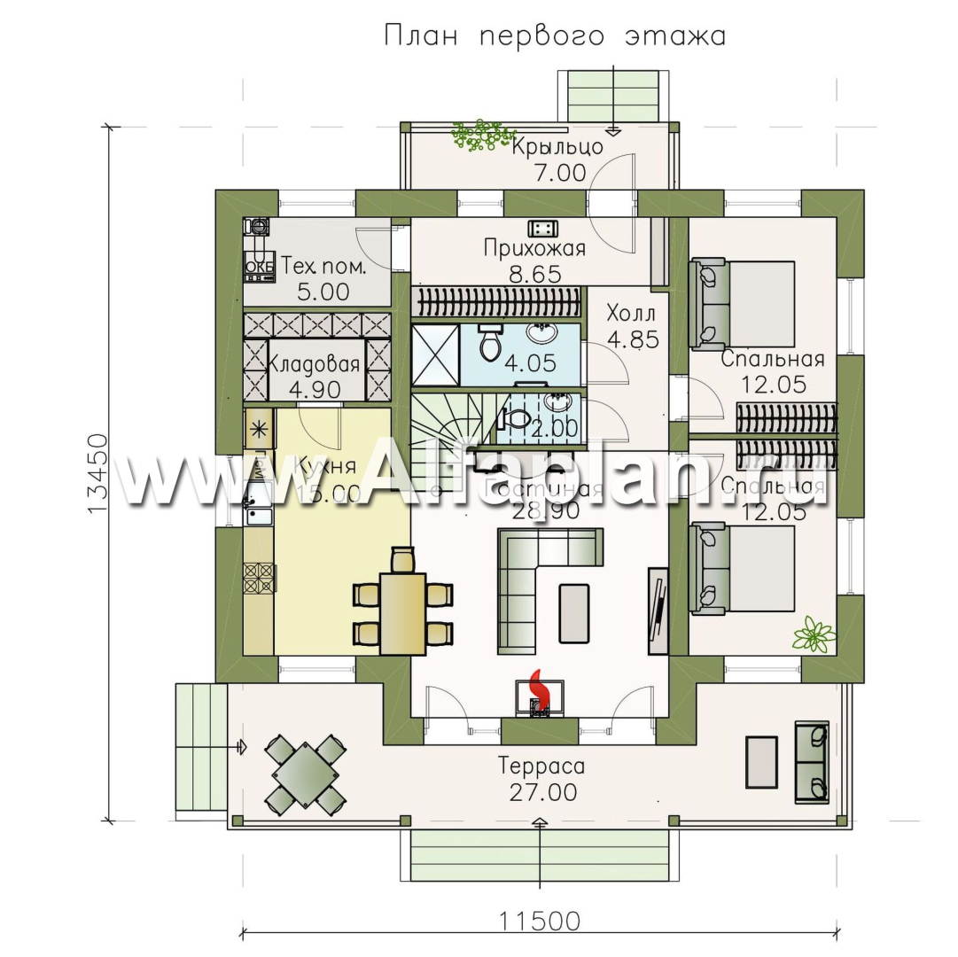 Проекты домов Альфаплан - «Моризо» - шале с четырьмя спальными комнатами - изображение плана проекта №1