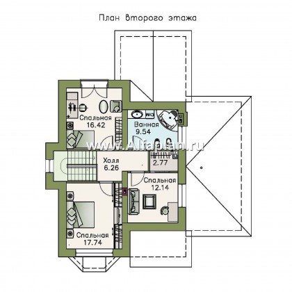 «Примавера» - проект дома с мансардой, с эркером и террасой, с гаражом на 1 авто, в английском стиле - превью план дома