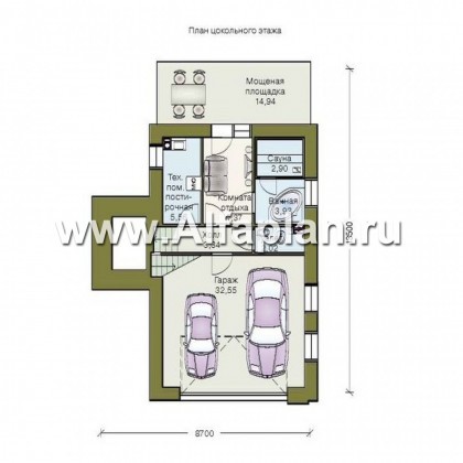 «Экспрофессо» - проект трехэтажного дома, сауна в цокольном этаже, для узкого участка - превью план дома