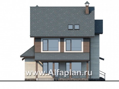 «Прагматика» -  проект двухэтажного дома с мансардой из газобетона,  с террасой и бильярдной, в современном стиле - превью фасада дома