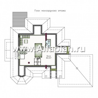 «Воронцов» - проект двухэтажного дома из газобетона с эркером, с биллиардной в мансарде,  с гаражом на 2 авто - превью план дома