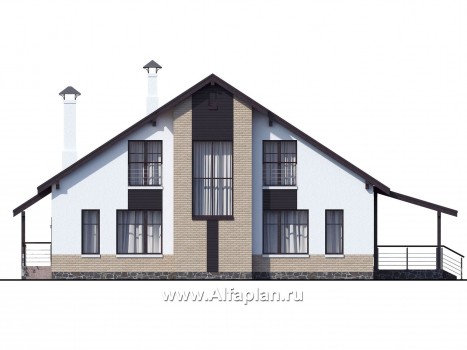 «Ной и команда» - проект дома в стиле шале, с мансардой, с двумя спальнями на 1 эт и с террасой - превью фасада дома