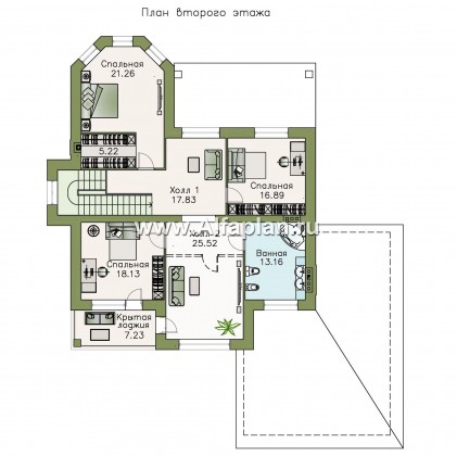 «Затерянный рай» - проект двухэтажного дома, с террасой, с гаражом на 2 авто, удобная планировка, в стиле эклектика - превью план дома