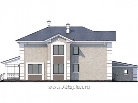 «Орлов» - проект двухэтажного дома из газобетона, с террасой и балконом, планировка с лестницей в центре, с гаражом на 2 авто - превью фасада дома