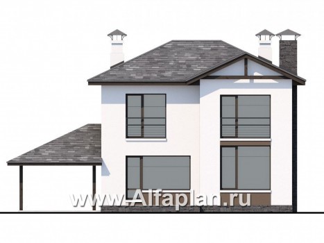 Проекты домов Альфаплан - Кирпичный дом «Панорама» с гаражом навесом - превью фасада №4