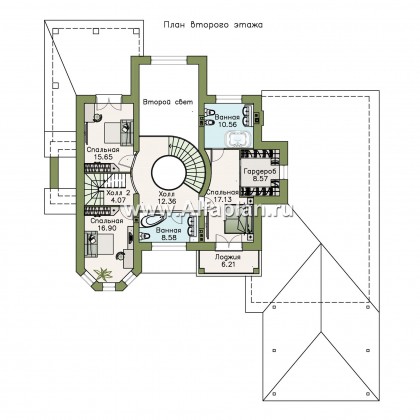 «Воронцов» - проект двухэтажного дома из газобетона с эркером, с биллиардной,  с гаражом и навесом на 4 авто - превью план дома