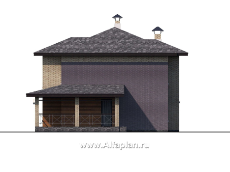 «Стимул» - проект двухэтажного дома с угловой террасой, из кирпича, планировка с кабинетом на 1 эт, в современном стиле - превью фасада дома