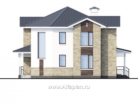NotaBene - проект двухэтажного дома, с террасой и кабинетом, с оригинальным планом по диагонали - превью фасада дома