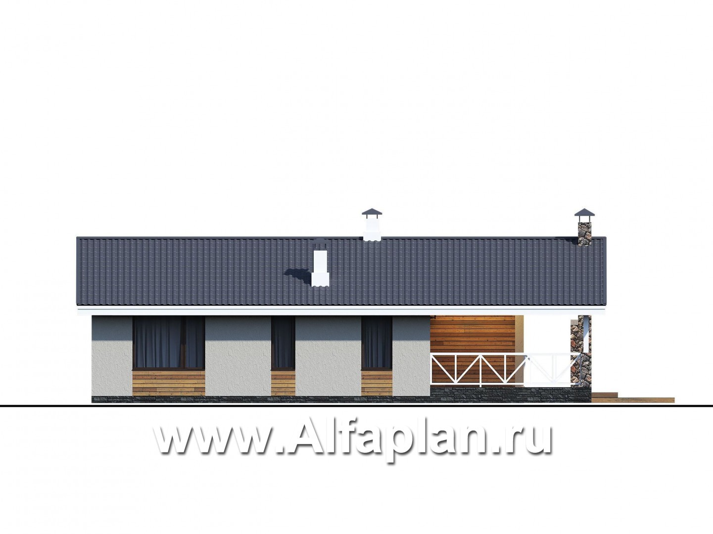 Проекты домов Альфаплан - «Мелета» - уютный одноэтажный дом с террасой - изображение фасада №2