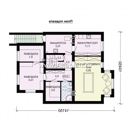 Проект двухэтажного дома, планировка с гостевой комнатой на 1 эт и с террасой, с цокольным этажом - превью план дома