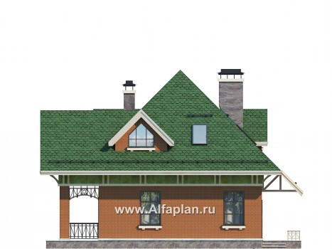 Красивый проект дома с мансардой, план с эркером и с террасой - превью фасада дома