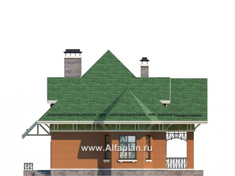 Красивый проект дома с мансардой, план с эркером и с террасой - превью фасада дома
