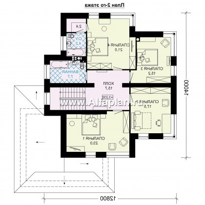 Проект двухэтажного дома, планировка с кабинетом и с гаражом на 2 авто, с террасой, в современном стиле - превью план дома
