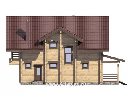 Проект дома с мансардой, из бруса, планировка с террасой и кабинетом на 1 эт, с эркером - превью фасада дома