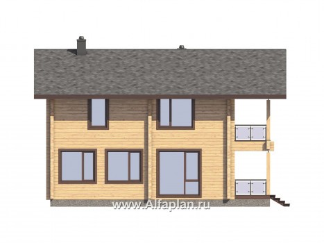 Проект двухэтажного дома из бруса с террасой и с балконом - превью фасада дома