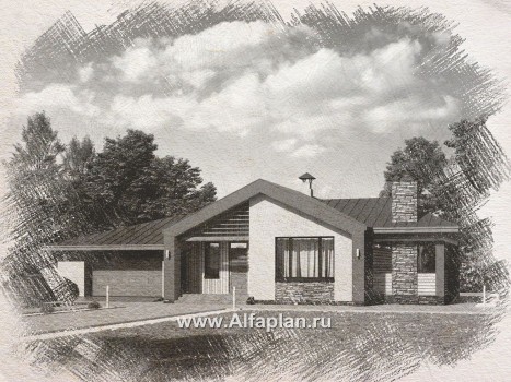 «Аркада» - проект одноэтажного дома, современный стиль, барнхаус, с террасой и с гаражом - превью дополнительного изображения №1