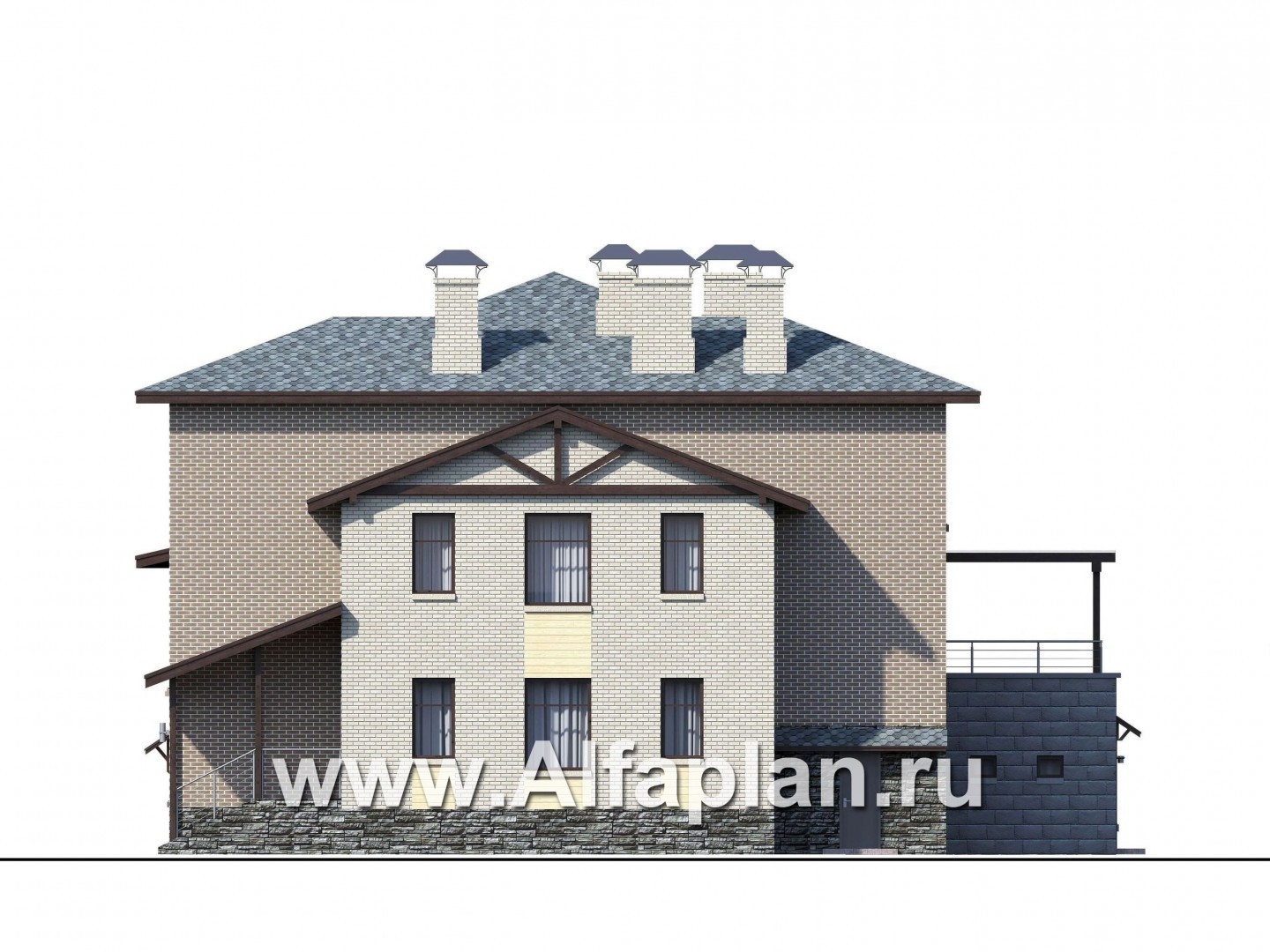 «Амур» - проект трехэтажного дома, с  гаражом в цоколе и с сауной, с двусветной гостиной - фасад дома