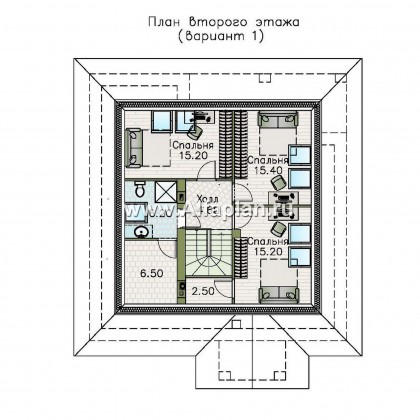 «Перспектива» - проект дома с мансардой, с террасой, с мансардными окнами, в современном стиле - превью план дома