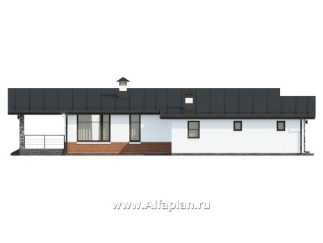 «Свежесть» - проект одноэтажного дома из газобетона, с террасой и с гаражом, с односкатной крышей [Копия от 07.11.2023 10:54:50] - превью фасада дома
