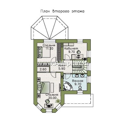 «Аврора» - проект двухэтажного дома из газобетона с эркером и с террасой - превью план дома