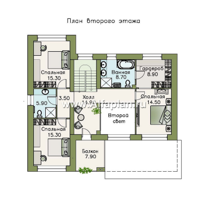Проекты домов Альфаплан - «Ренуар» - изящный коттедж с двумя комнатами на первом этаже и вторым светом - превью плана проекта №2