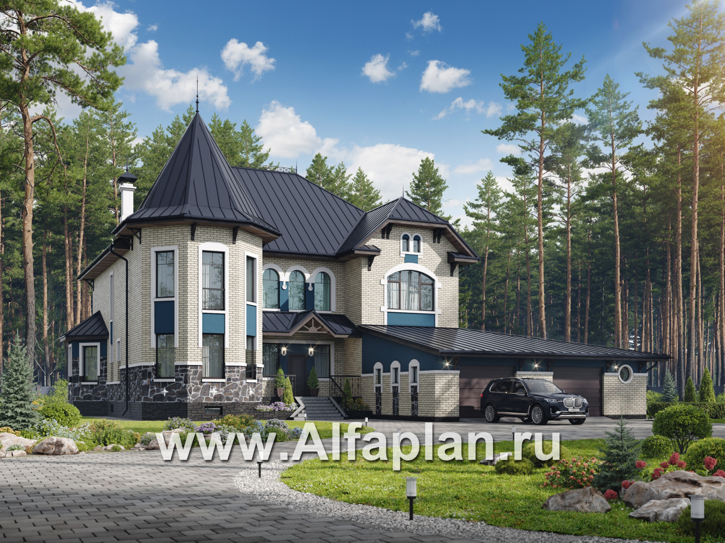 Проекты домов Альфаплан - "Дворянское гнездо" - семейный особняк в русском стиле - основное изображение
