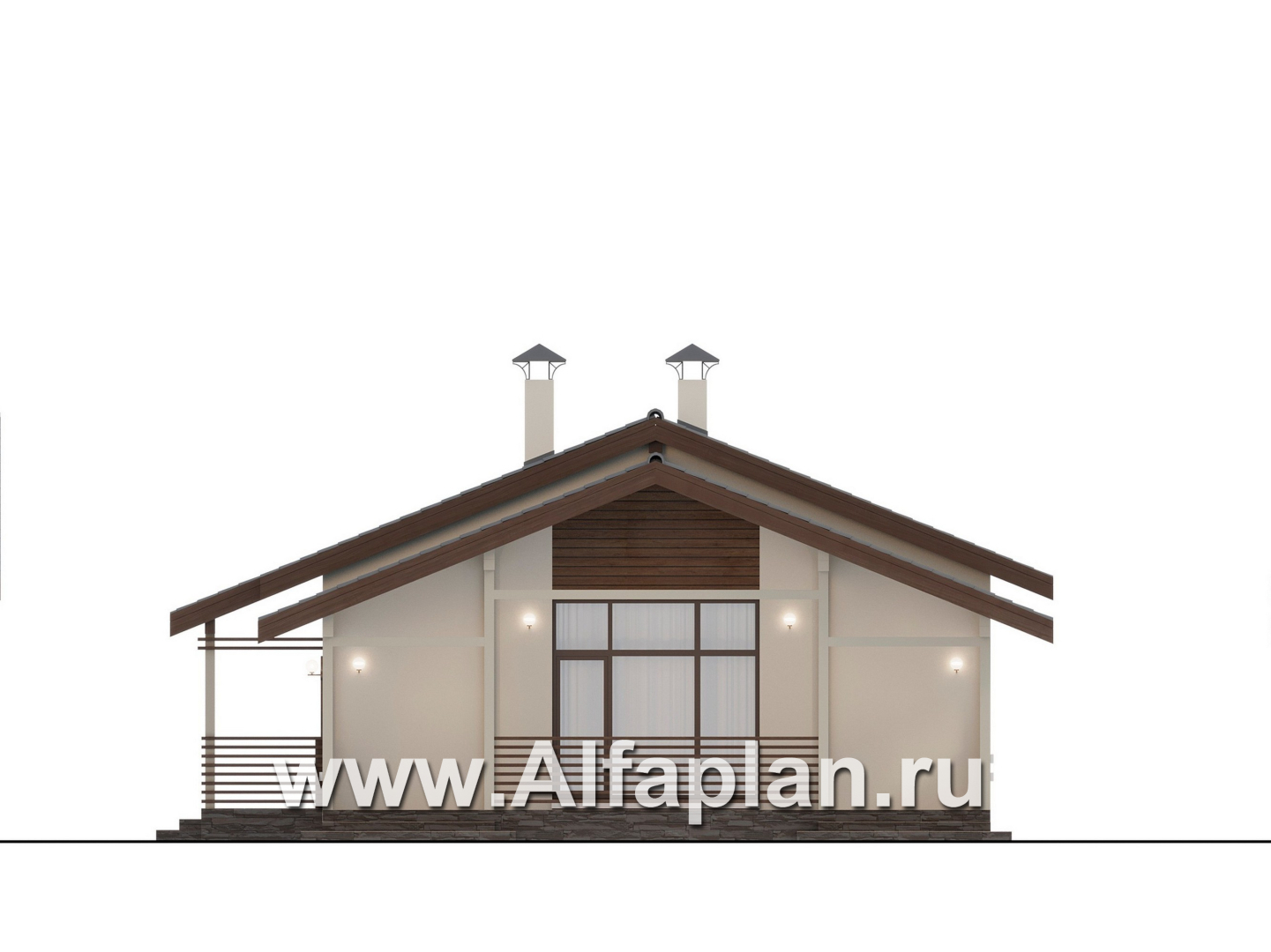 Проекты домов Альфаплан - "Пикколо" - экономичный одноэтажный дом из гзобетонных блоков, с террасой - изображение фасада №2