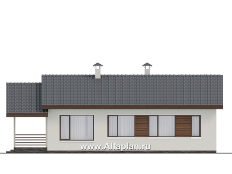Проекты домов Альфаплан - "Пикколо" - экономичный одноэтажный дом из гзобетонных блоков, с террасой - превью фасада №4