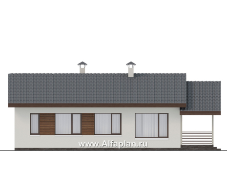Проекты домов Альфаплан - "Пикколо" - экономичный одноэтажный дом из гзобетонных блоков, с террасой - превью фасада №4