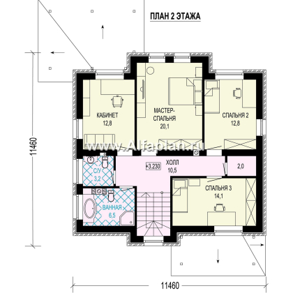 Проект двухэтажного дома, с кабинетом на 1 эт и с террасой, в современном стиле - превью план дома