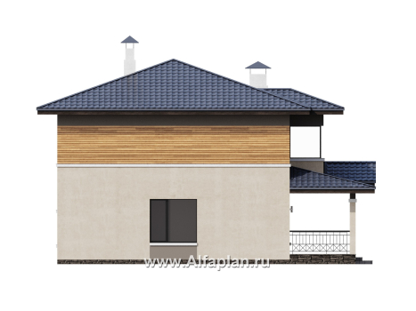 Проекты домов Альфаплан - "Невада" - проект дома из газобетона в стиле Райта - превью фасада №3