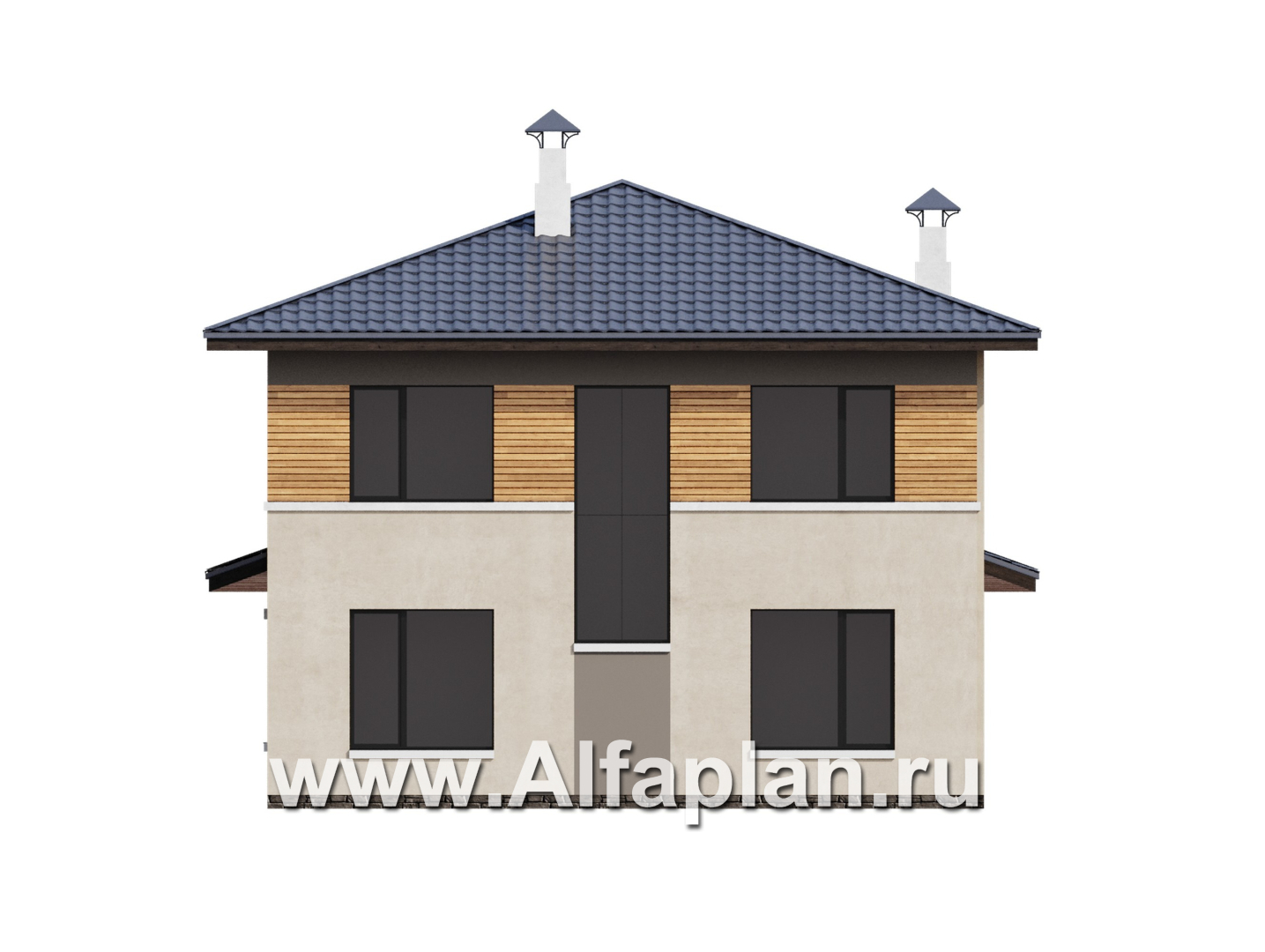 Проекты домов Альфаплан - "Невада" - проект дома из газобетона в стиле Райта - изображение фасада №4