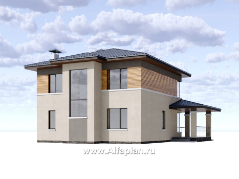 Проекты домов Альфаплан - "Монтана" - проект двухэтажного дома из кирпичей в стиле Райта - превью дополнительного изображения №2