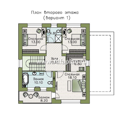 «Ильмень» - современный проект двухэтажного дома из кирпичей, с террасой на боковом фасаде - превью план дома