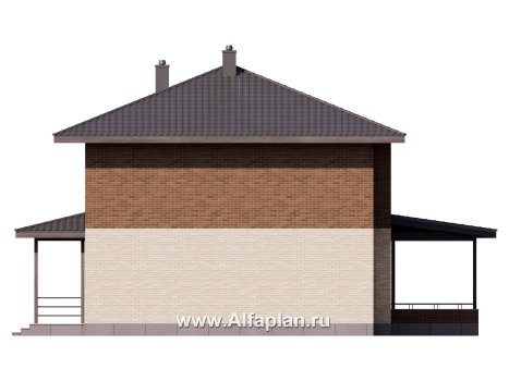 Проект двухэтажного дома из керамических блоков, ланировка в кабинетом на 1 эт, с террасой, в современном стиле - превью фасада дома