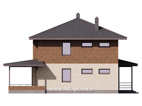 Проект двухэтажного дома из керамических блоков, ланировка в кабинетом на 1 эт, с террасой, в современном стиле - превью фасада дома