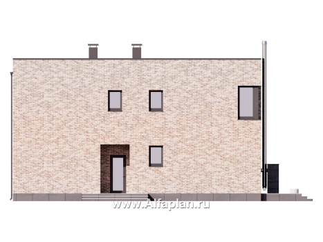 Проект двухэтажного дома, в стиле минимализм, с террасой и с плоской крышей, в стиле минимализм - превью фасада дома