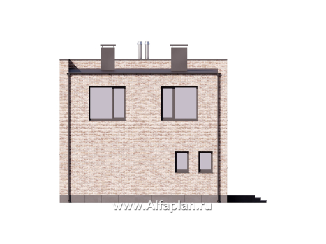 Проект двухэтажного дома, в стиле минимализм, с террасой и с плоской крышей, в стиле минимализм - превью фасада дома