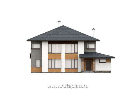 «Серебряный луч» - проект двухэтажного дома, планировка две спальни на 1эт, лестница и второй свет в гостиной, в современном стиле - превью фасада дома