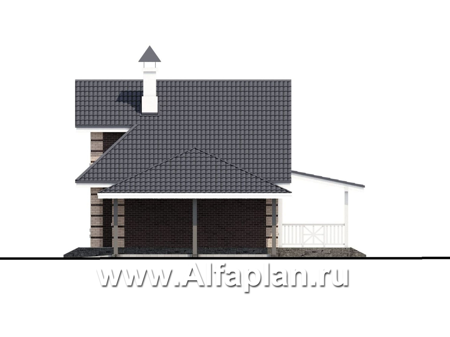 Проекты домов Альфаплан - «Замечательный сосед» - небольшой мансардный дом с гаражом-навесом на два автомобиля - изображение фасада №2