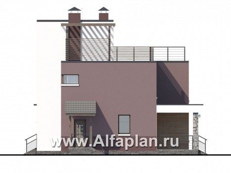 «Динамика» - проект двухэтажного дома в стиле хай-тек, с эксплуатируемой кровлей - превью фасада дома