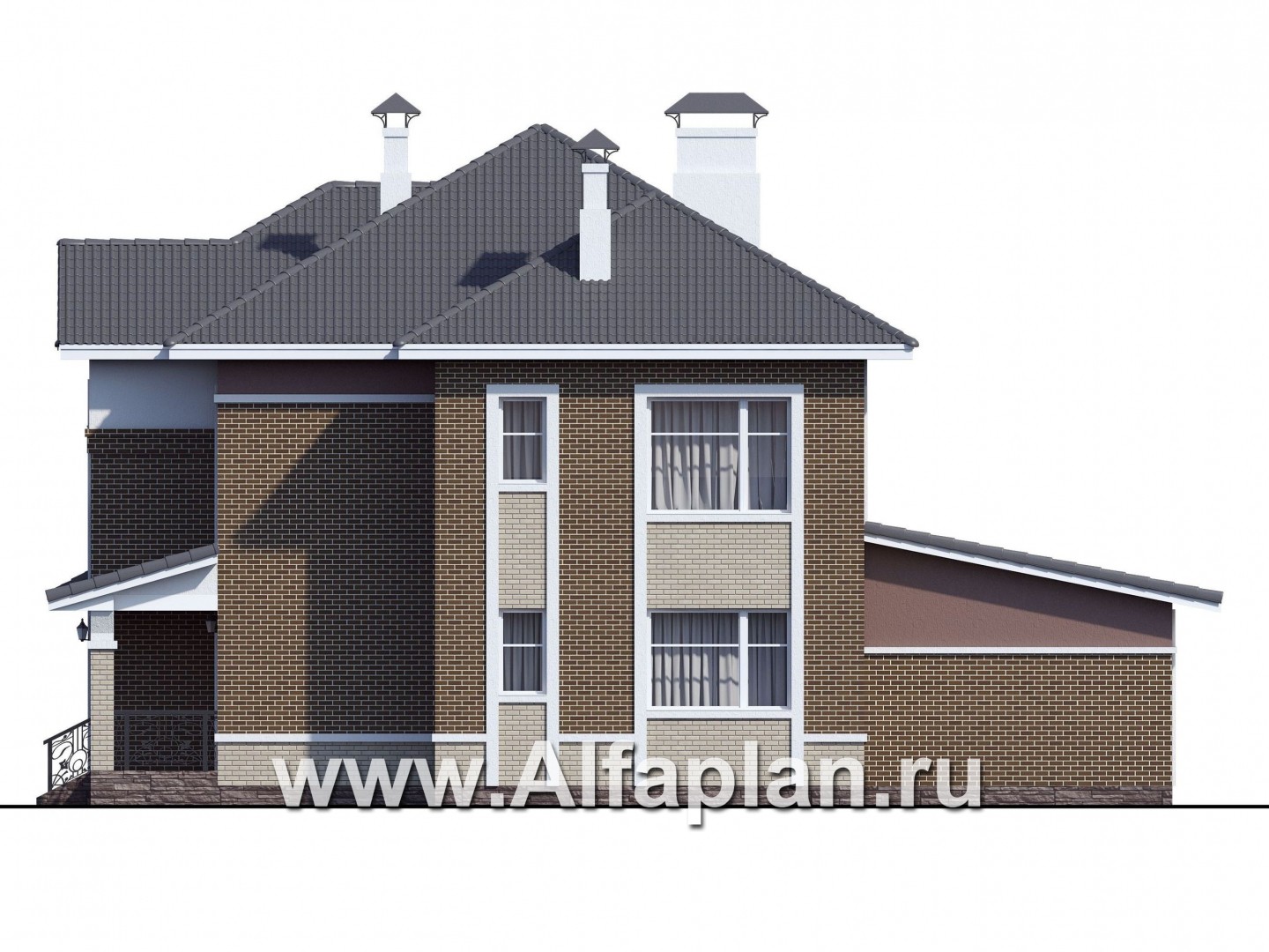 «Арно» - проект двухэтажного дома, особняк с двусветной гостиной, с террасой и сауной, с бассейном - фасад дома